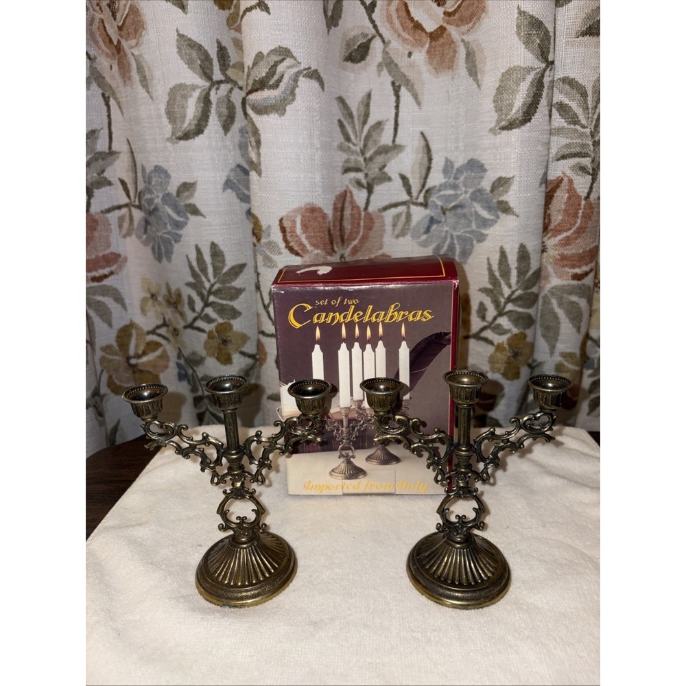 Vintage Candelabra 3 Arms Candle Stick Holder   Made in Italy 5.25" Original Box